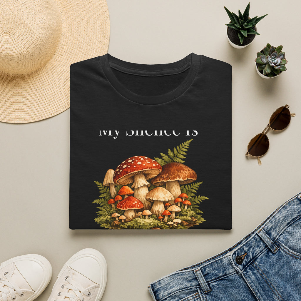 My Silence Is Not Emptiness — Mushroom Forest Botanical T-Shirt for Women