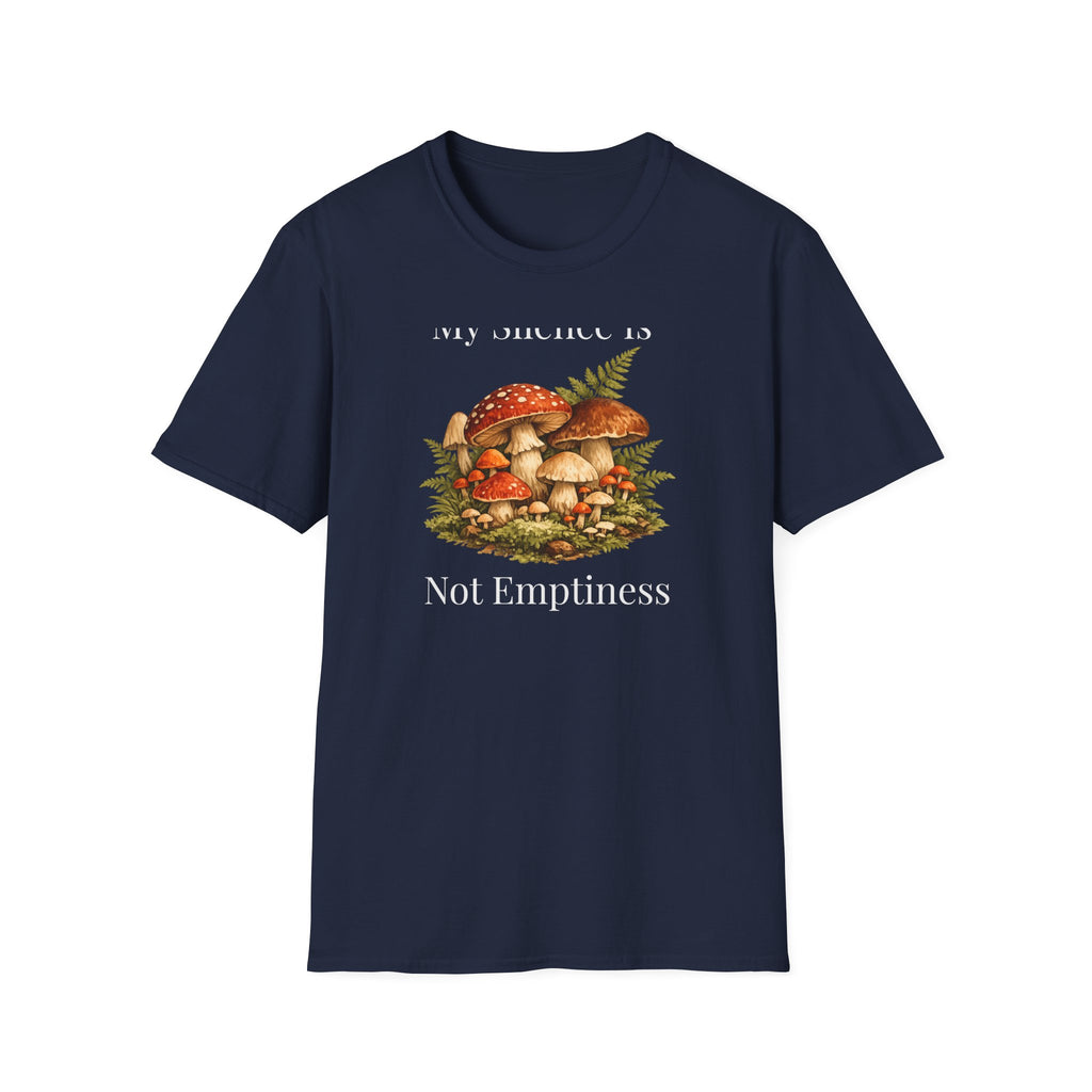 My Silence Is Not Emptiness — Mushroom Forest Botanical T-Shirt for Women