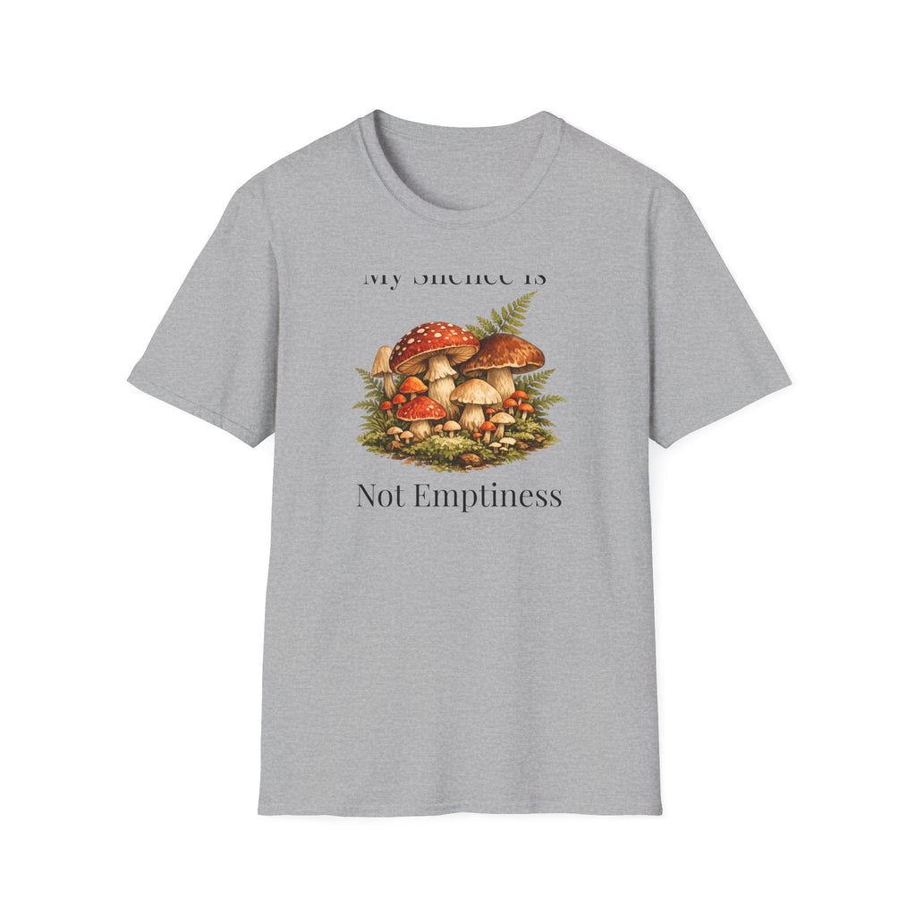 My Silence Is Not Emptiness — Mushroom Forest Botanical T-Shirt for Women
