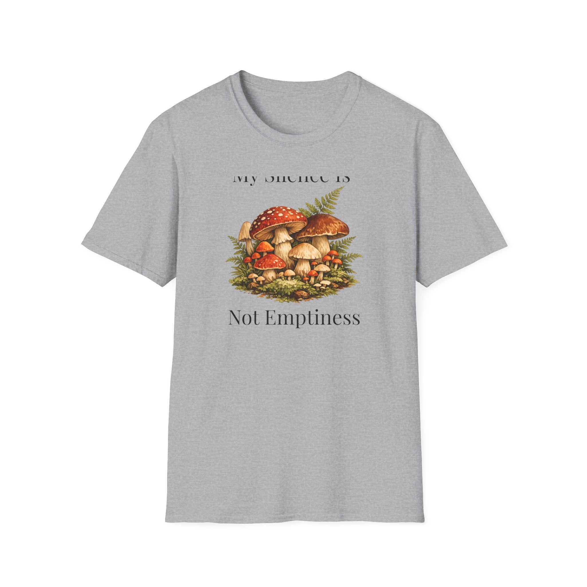 My Silence Is Not Emptiness — Mushroom Forest Botanical T-Shirt for Women