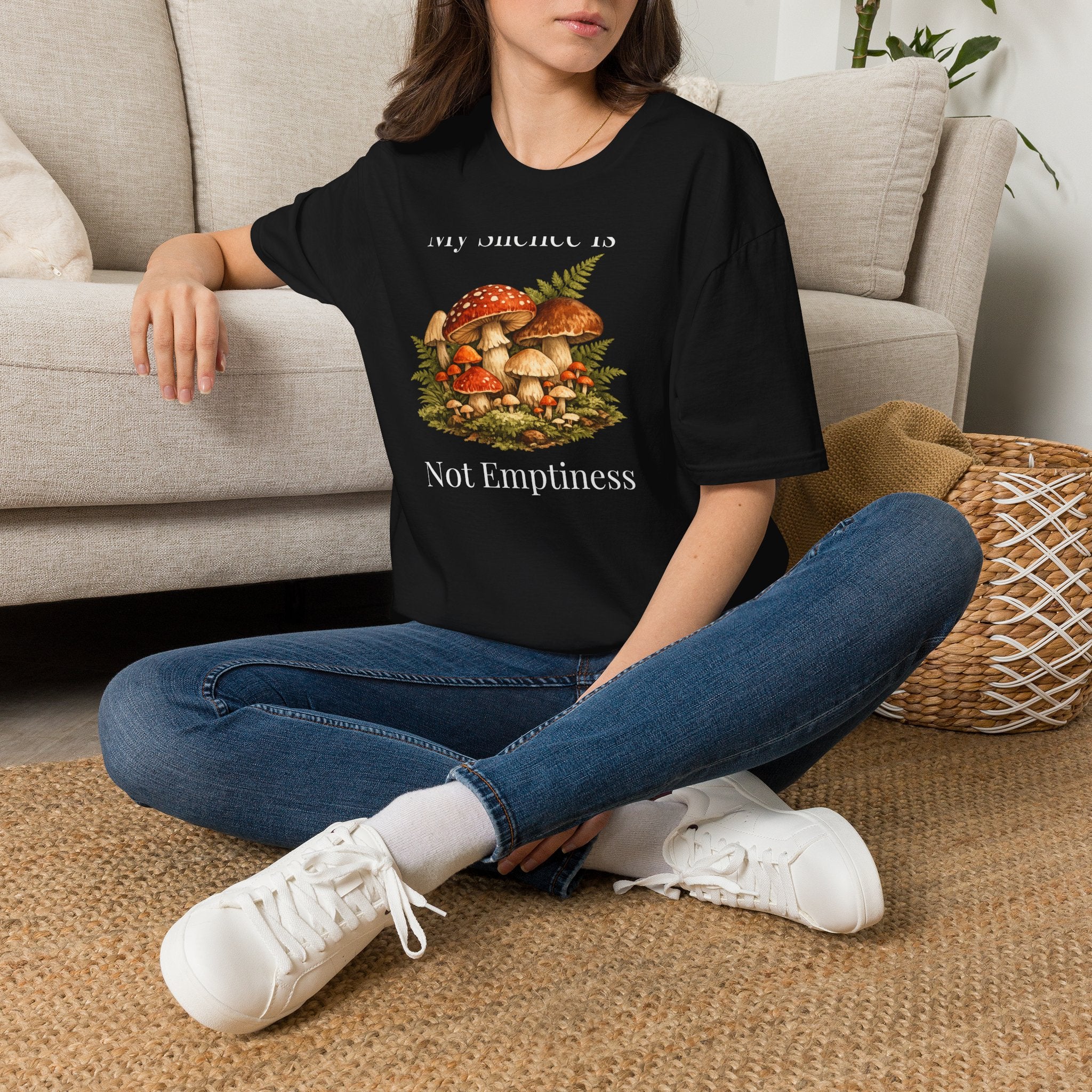 My Silence Is Not Emptiness — Mushroom Forest Botanical T-Shirt for Women