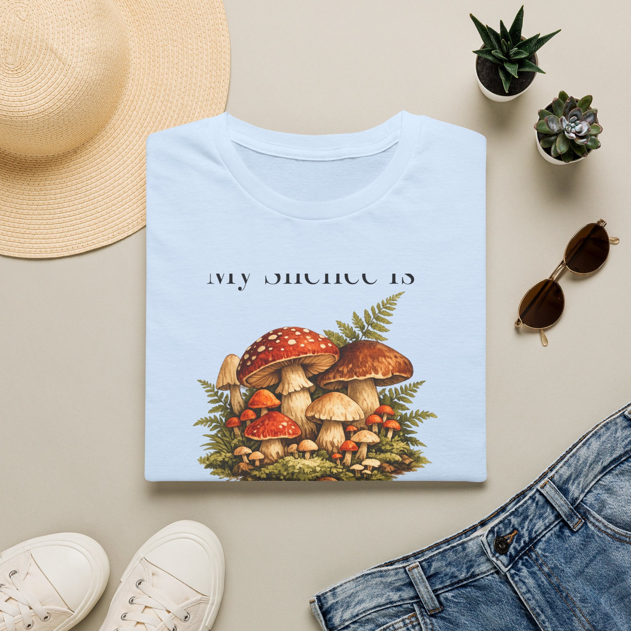 My Silence Is Not Emptiness — Mushroom Forest Botanical T-Shirt for Women