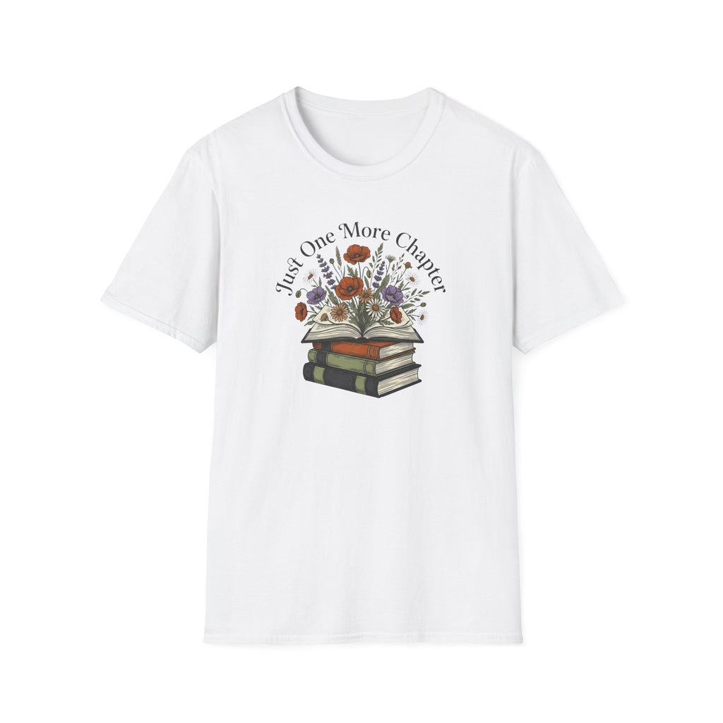 Just One More Chapter book lover floral t-shirt for women