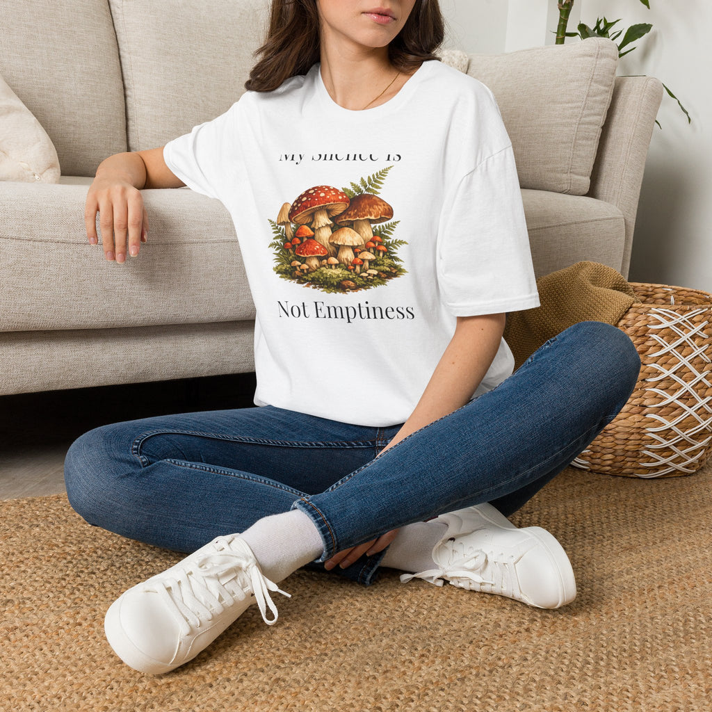 My Silence Is Not Emptiness — Mushroom Forest Botanical T-Shirt for Women