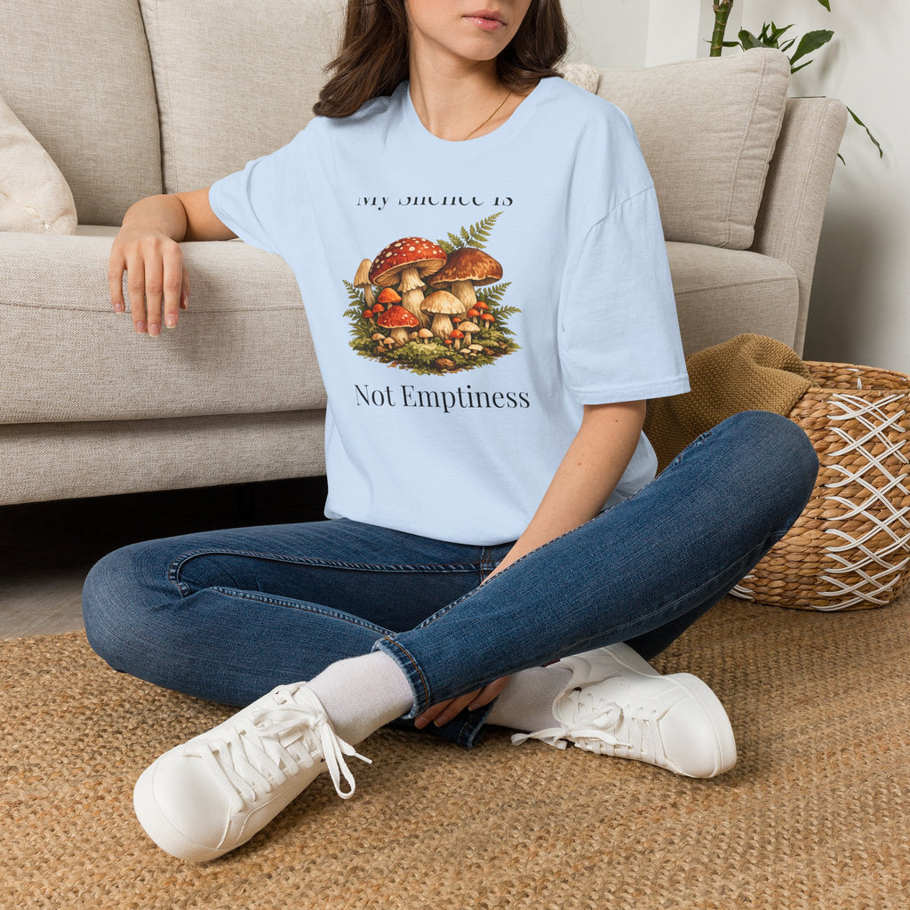 My Silence Is Not Emptiness — Mushroom Forest Botanical T-Shirt for Women