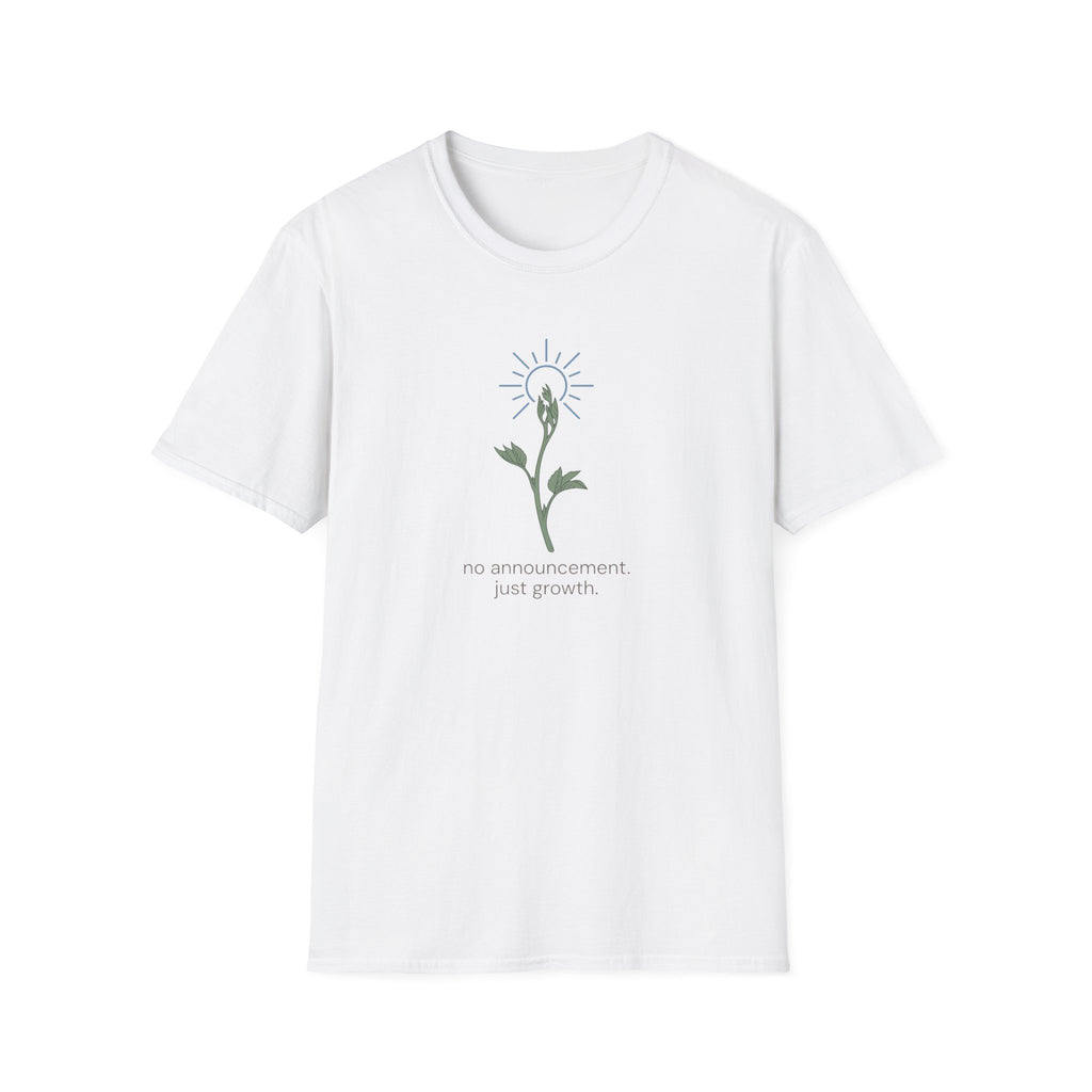 No Announcement Just Growth botanical progress t-shirt for women