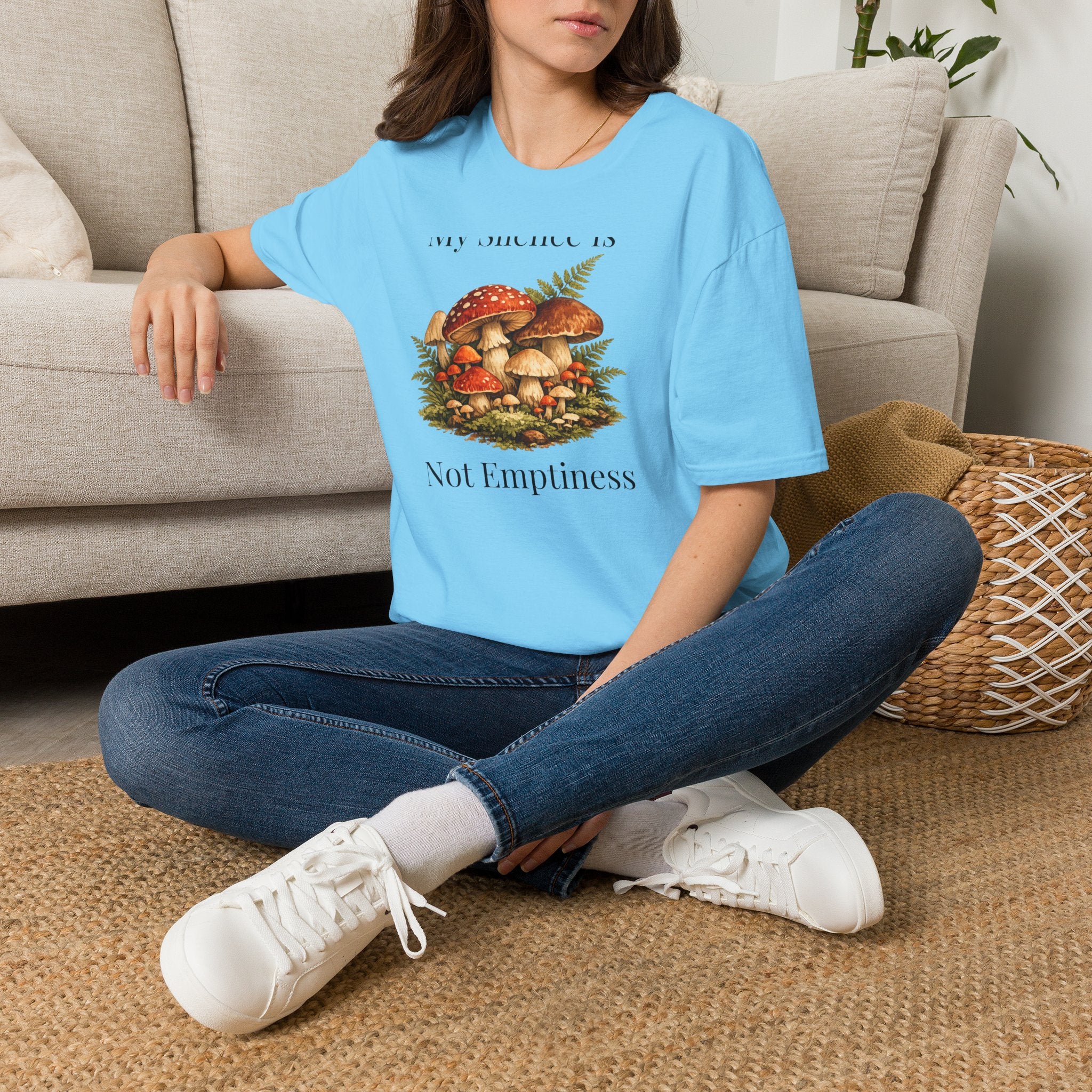 My Silence Is Not Emptiness — Mushroom Forest Botanical T-Shirt for Women