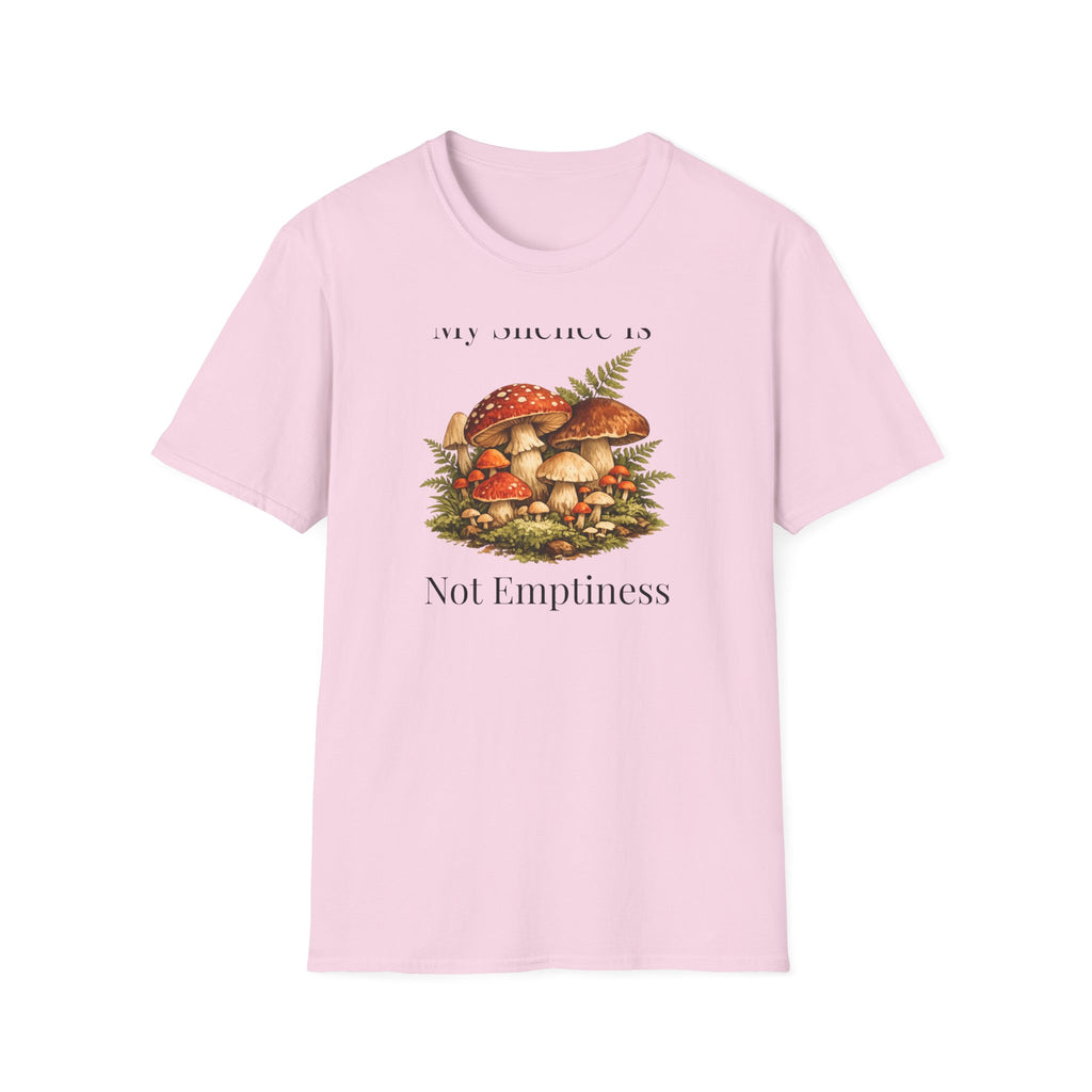 My Silence Is Not Emptiness — Mushroom Forest Botanical T-Shirt for Women
