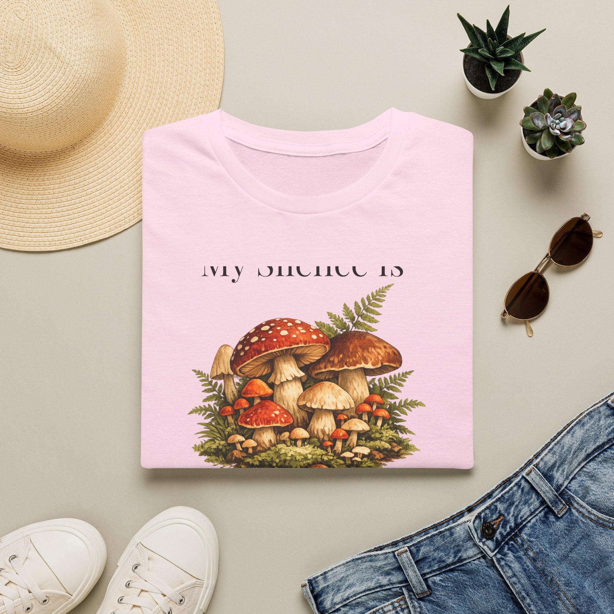 My Silence Is Not Emptiness — Mushroom Forest Botanical T-Shirt for Women