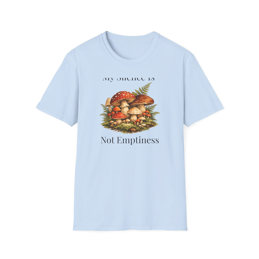 My Silence Is Not Emptiness — Mushroom Forest Botanical T-Shirt for Women
