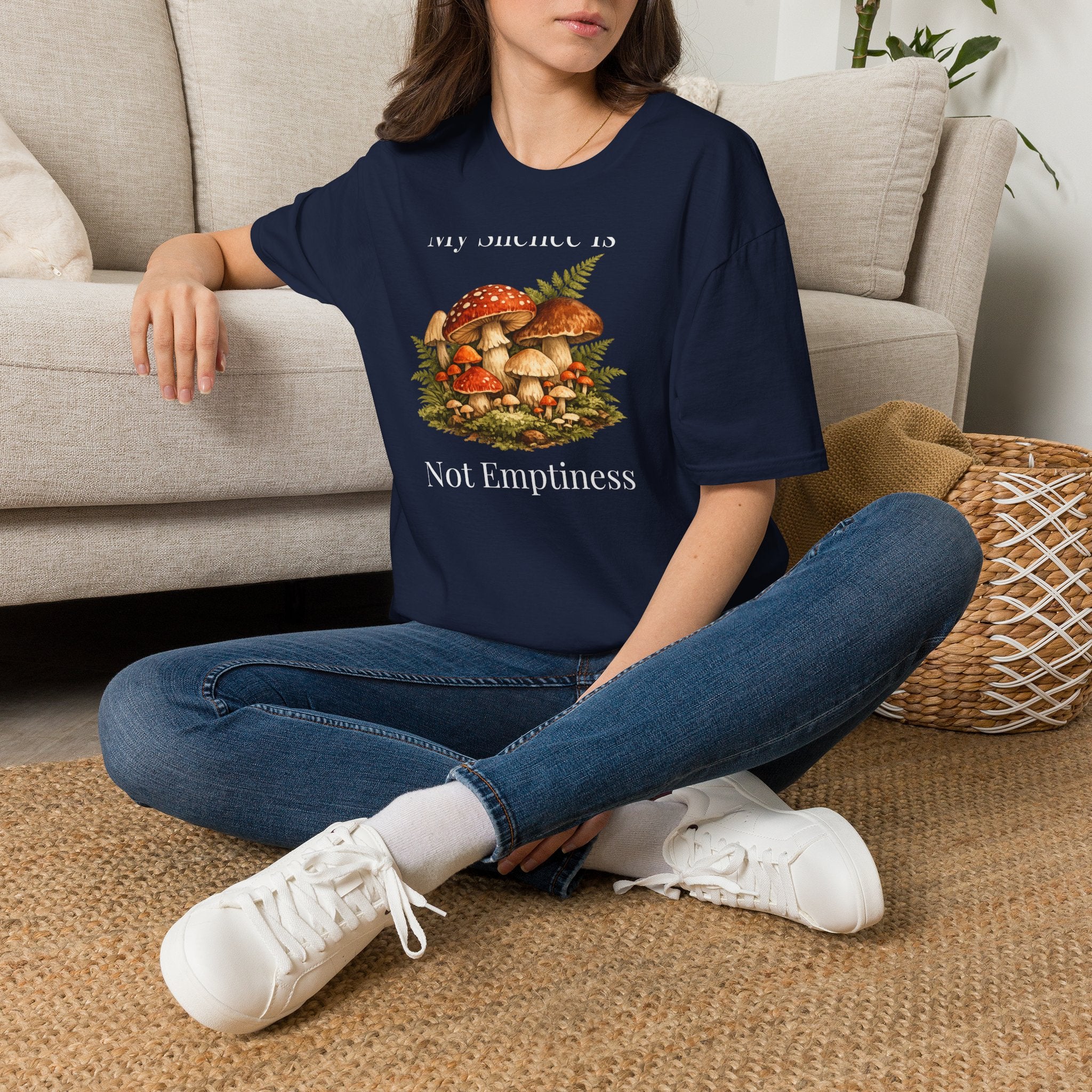My Silence Is Not Emptiness — Mushroom Forest Botanical T-Shirt for Women