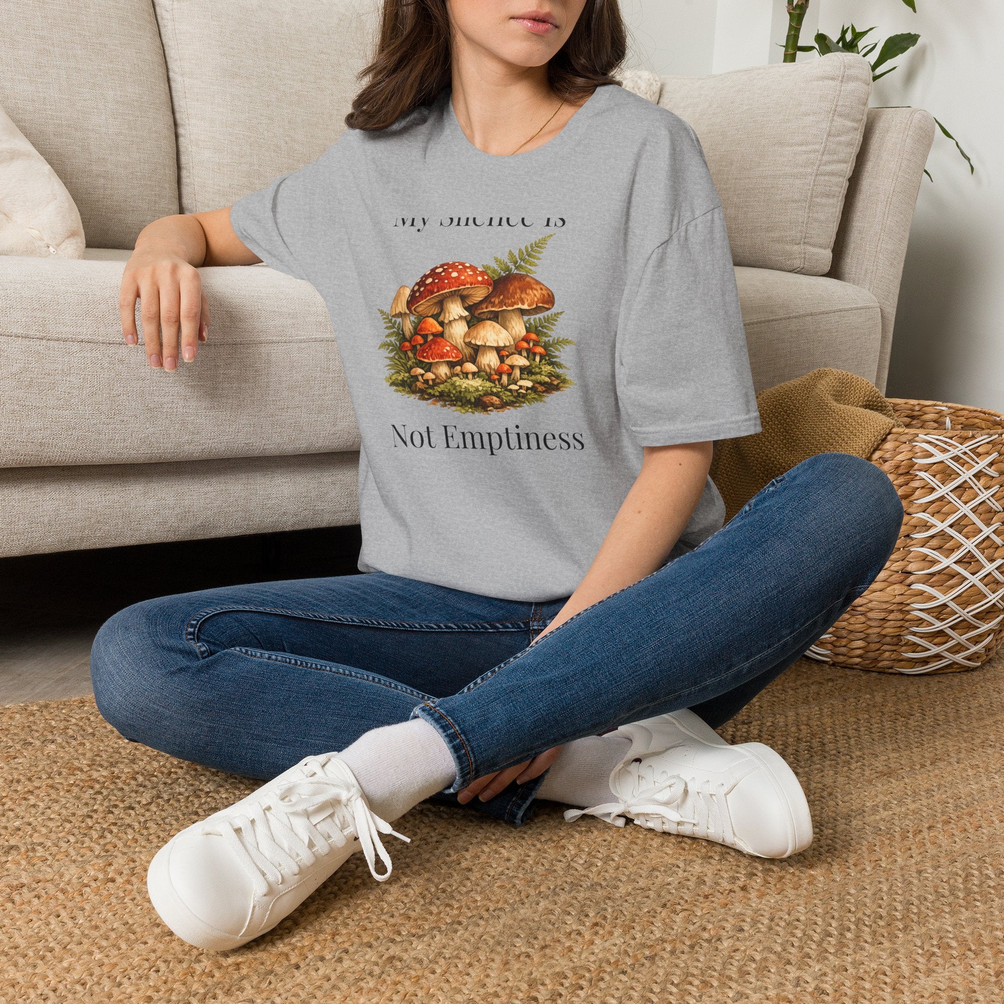 My Silence Is Not Emptiness — Mushroom Forest Botanical T-Shirt for Women