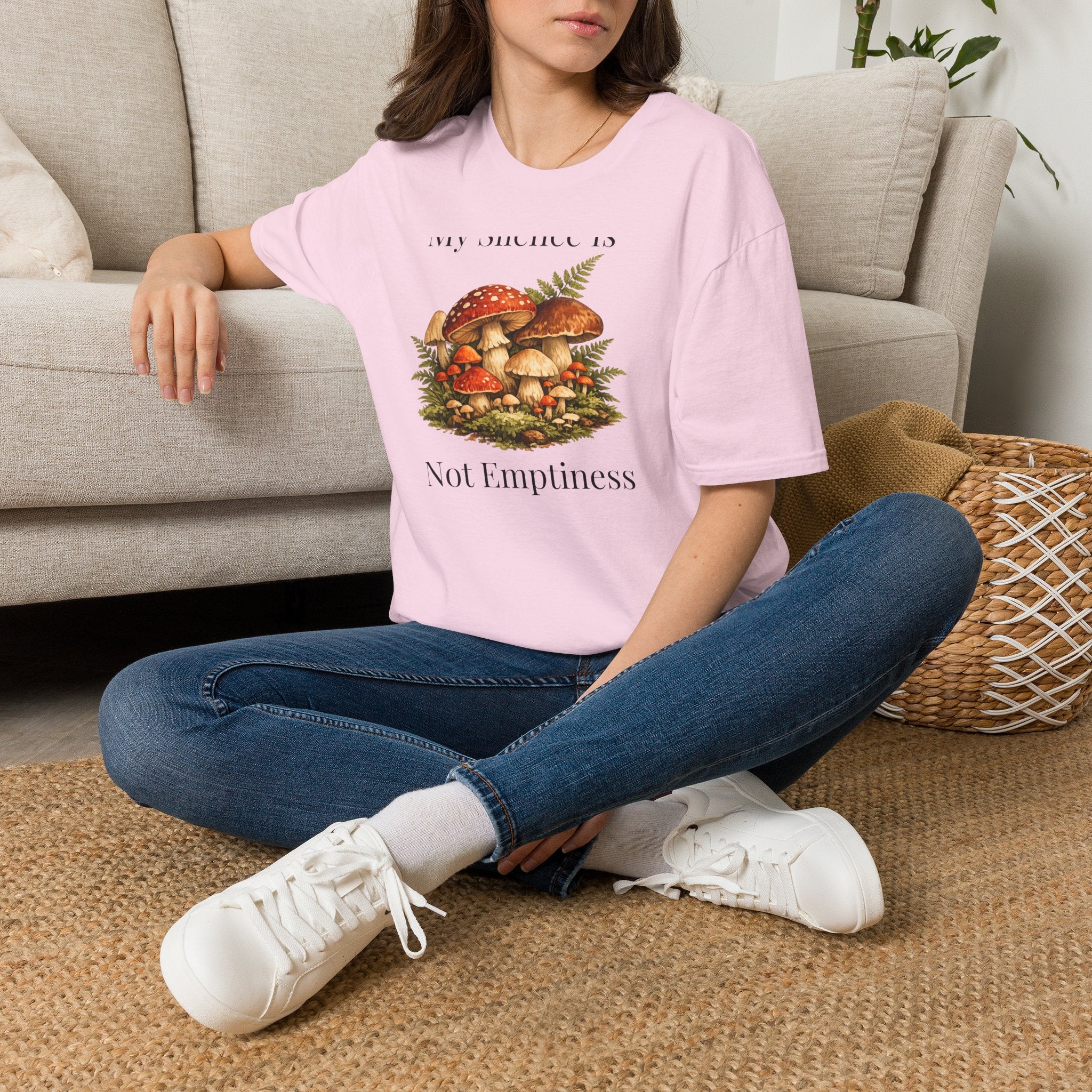 My Silence Is Not Emptiness — Mushroom Forest Botanical T-Shirt for Women