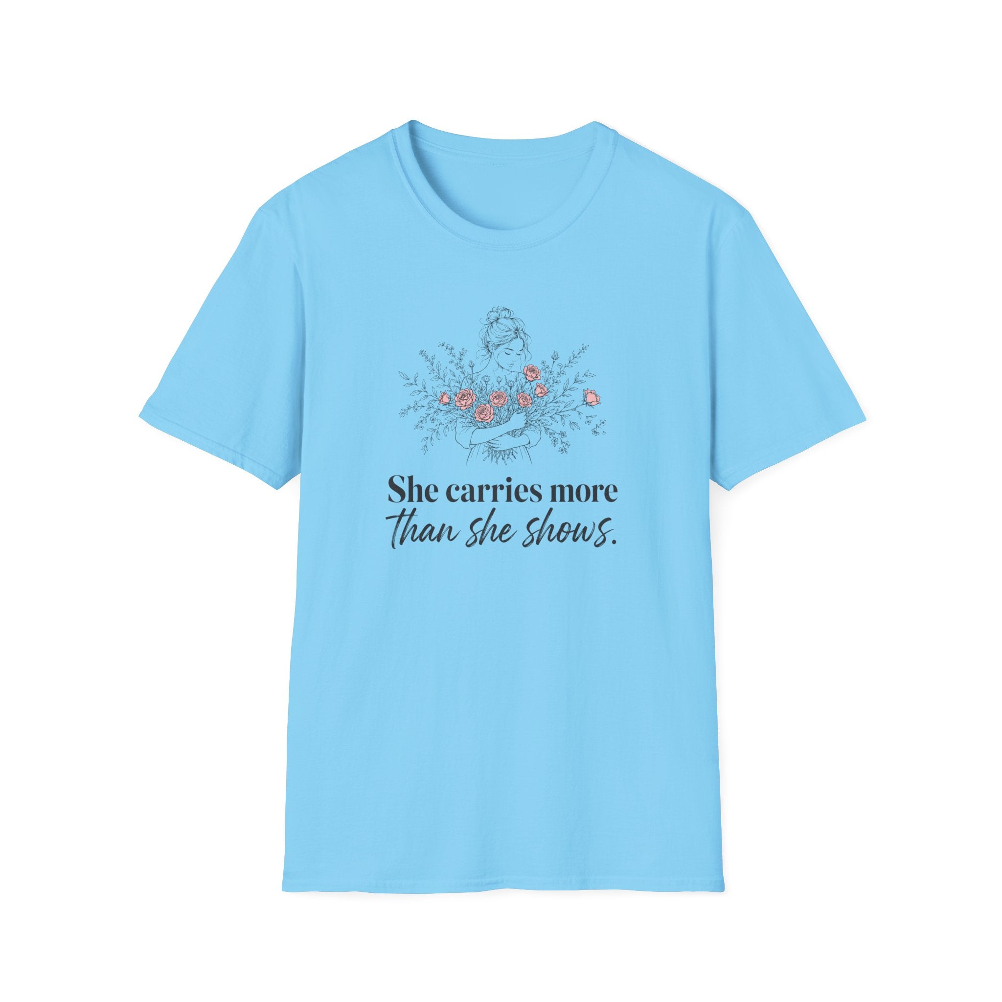 She Carries More Than She Shows women's floral t-shirt