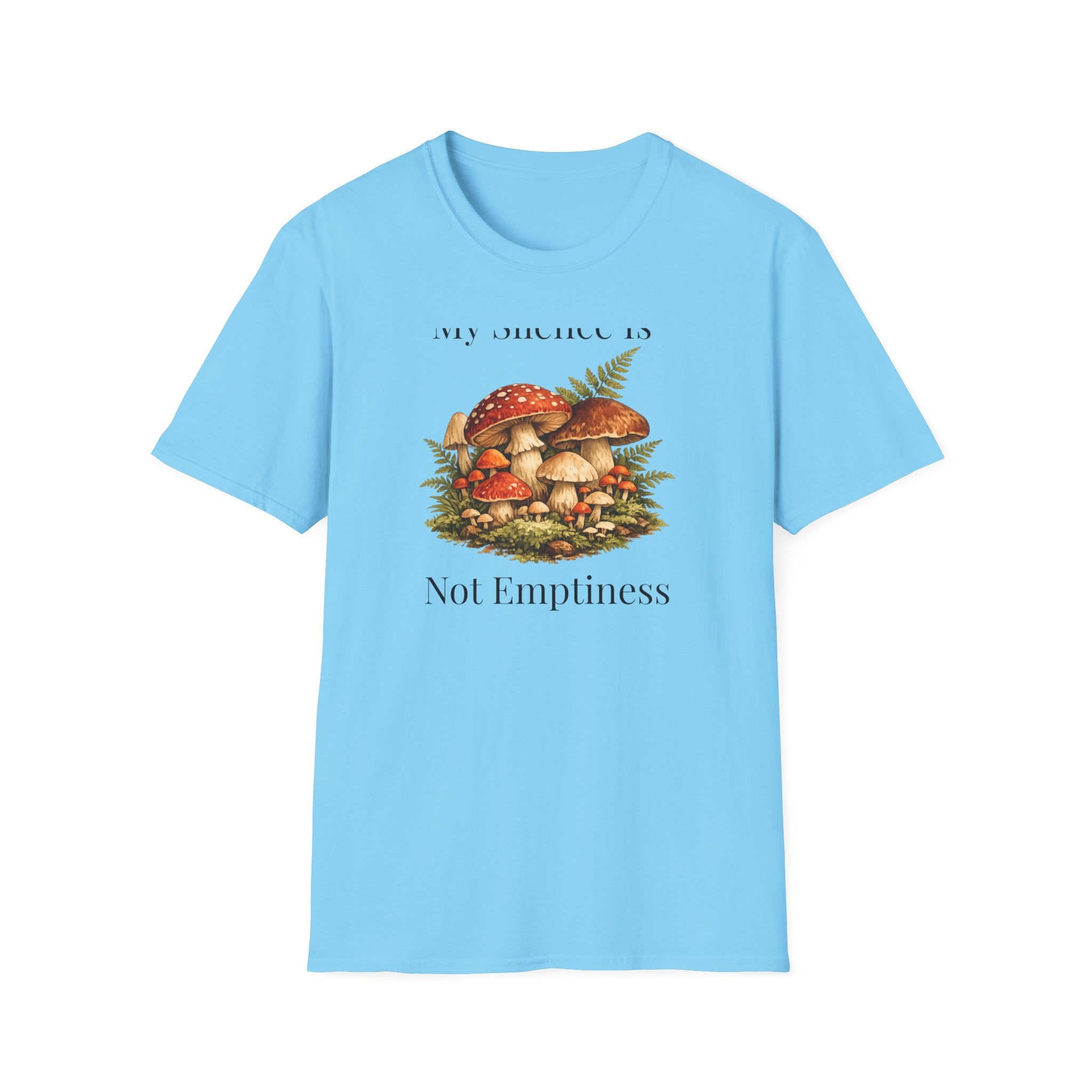 My Silence Is Not Emptiness — Mushroom Forest Botanical T-Shirt for Women