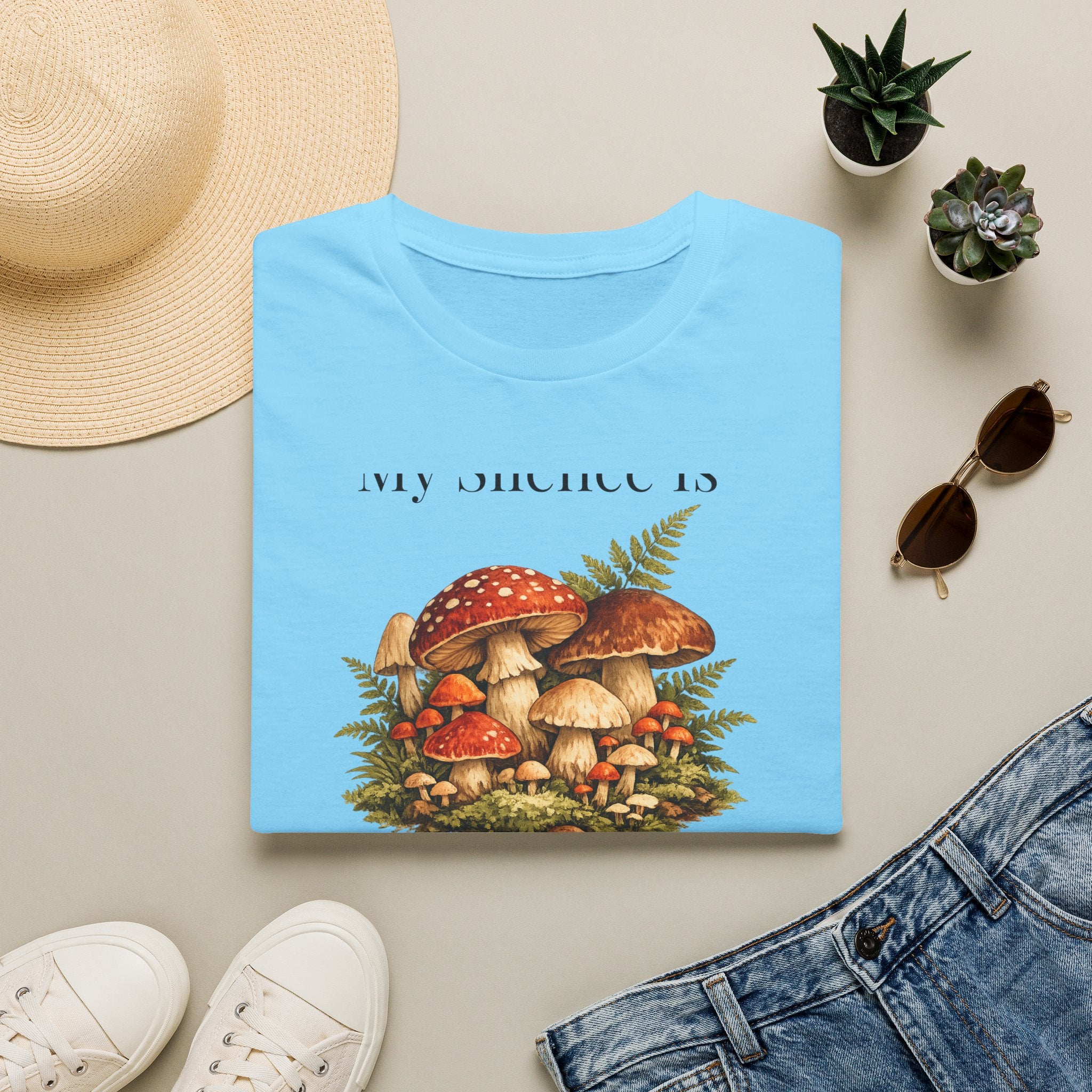 My Silence Is Not Emptiness — Mushroom Forest Botanical T-Shirt for Women