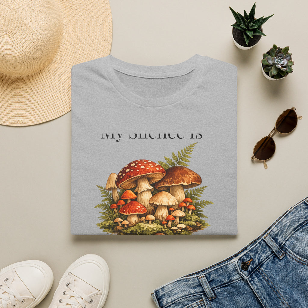 My Silence Is Not Emptiness — Mushroom Forest Botanical T-Shirt for Women