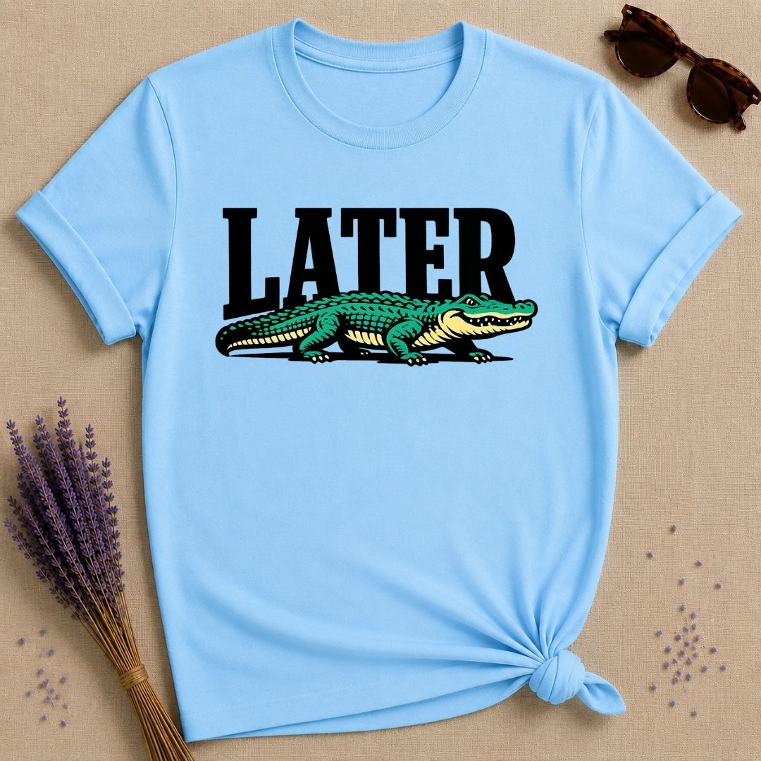 Alligator — Flat Vector Vintage Graphic T-Shirt for Women in Sky