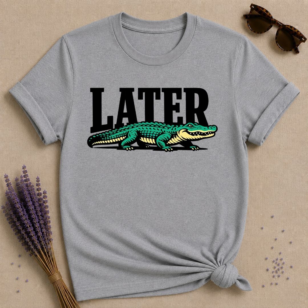 Alligator — Flat Vector Vintage Graphic T-Shirt for Women in Sport Grey