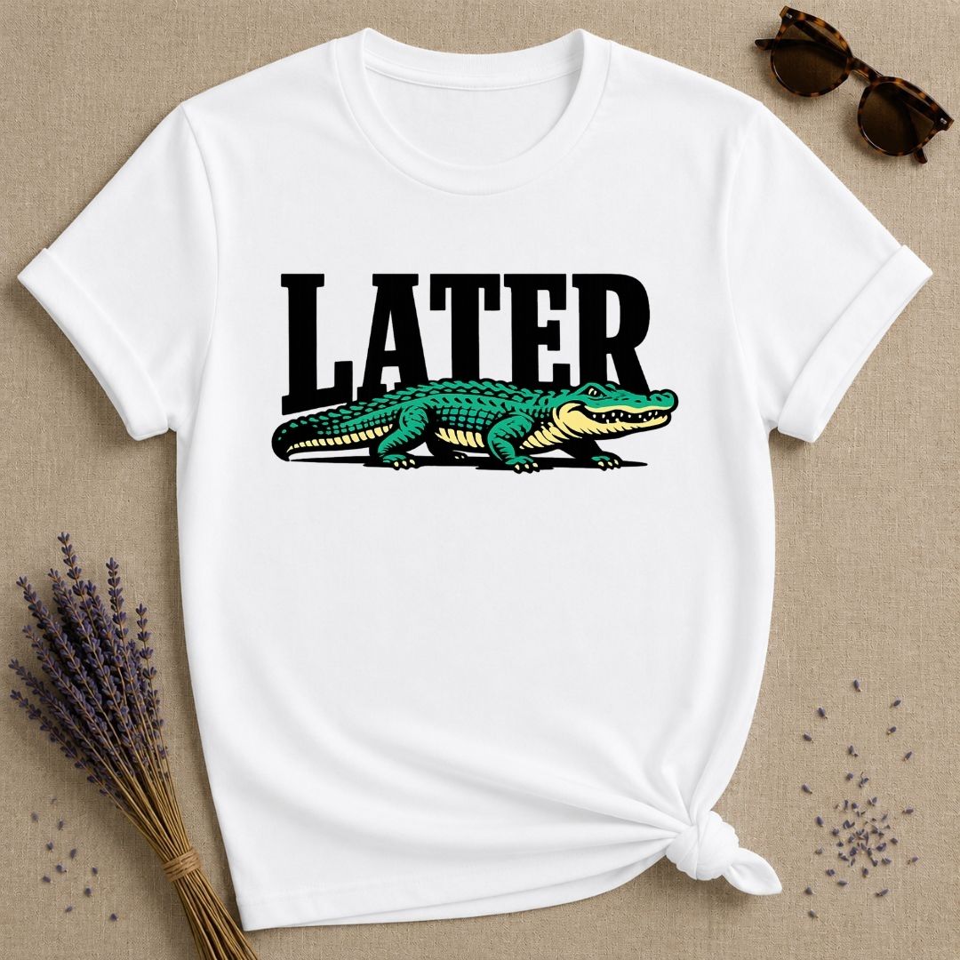 Alligator — Flat Vector Vintage Graphic T-Shirt for Women in White