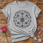Bee Dance Mandala — Fine Line Symmetrical T-Shirt for Women in Sport Grey