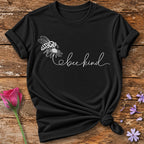 Bee Kind — Black Line Art Daisy T-Shirt for Women in Black
