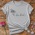 Bee Kind — Black Line Art Daisy T-Shirt for Women in Sport Grey