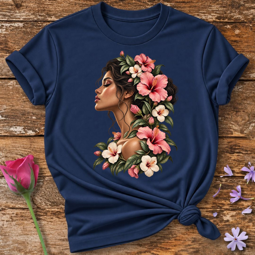 Bloom Through the Dark — Painterly Self-Acceptance T-Shirt for Women in Navy