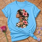 Bloom Through the Dark — Painterly Self-Acceptance T-Shirt for Women in Sky