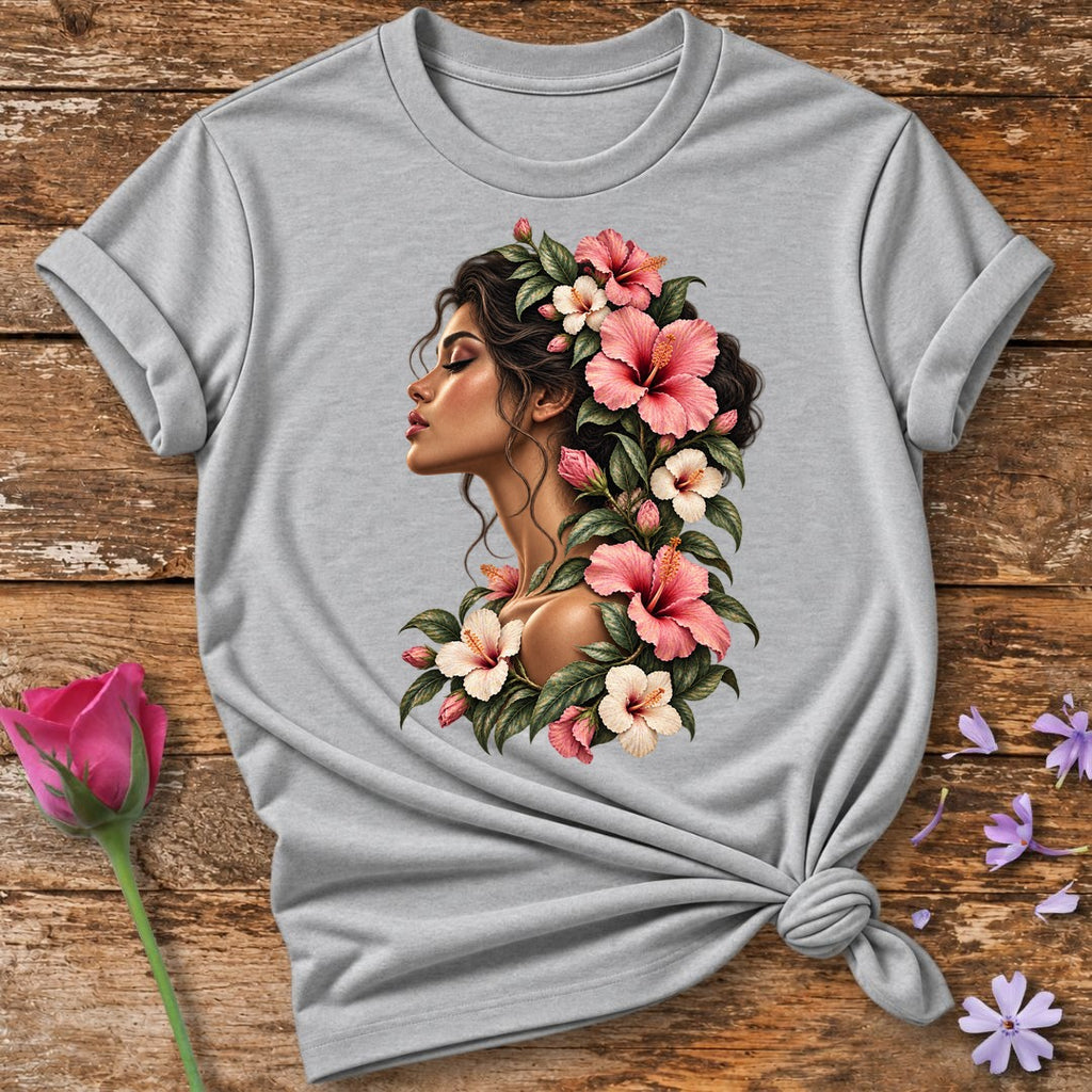 Bloom Through the Dark — Painterly Self-Acceptance T-Shirt for Women in Sport Grey