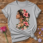 Bloom Through the Dark — Painterly Self-Acceptance T-Shirt for Women in Sport Grey
