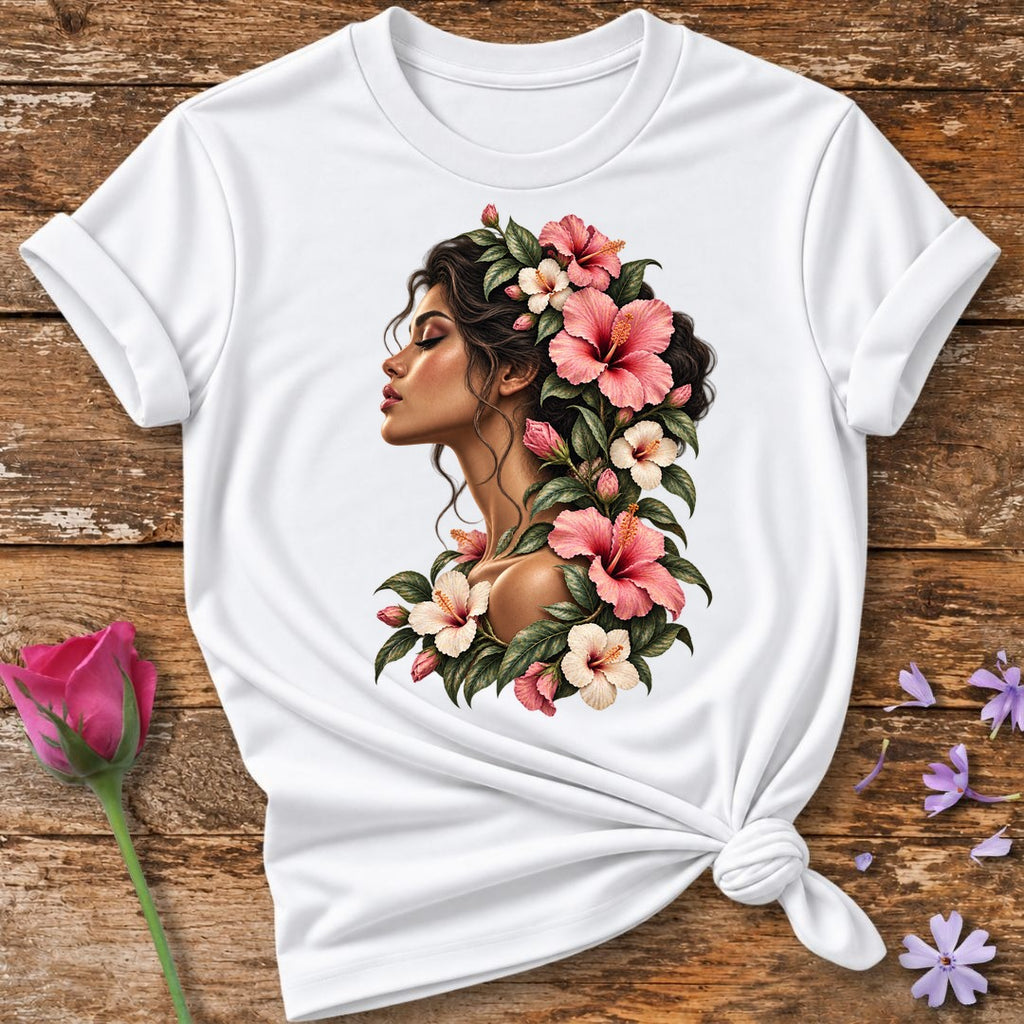 Bloom Through the Dark — Painterly Self-Acceptance T-Shirt for Women in White