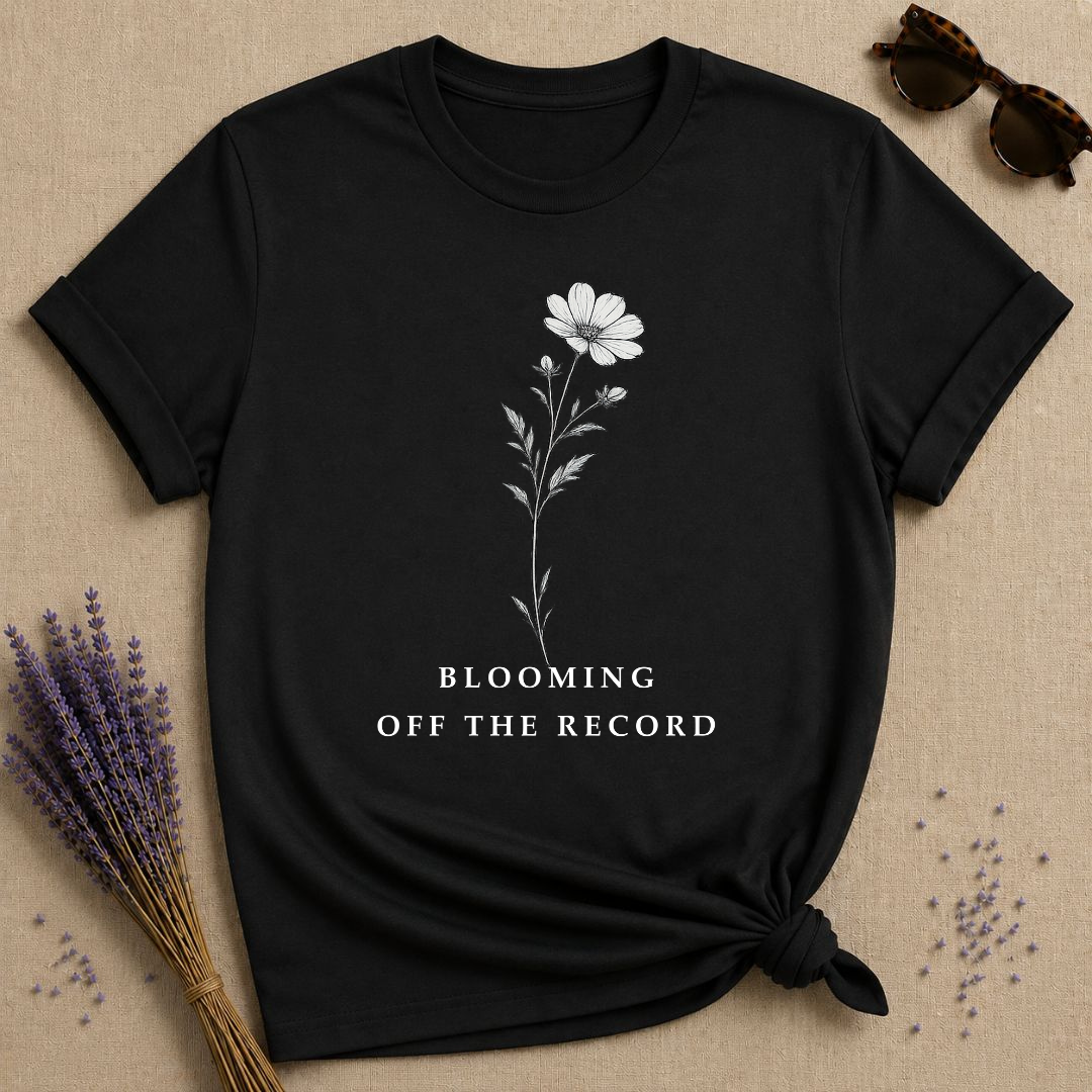Blooming Off The Record — Vintage Botanical Floral T-Shirt for Women — Black