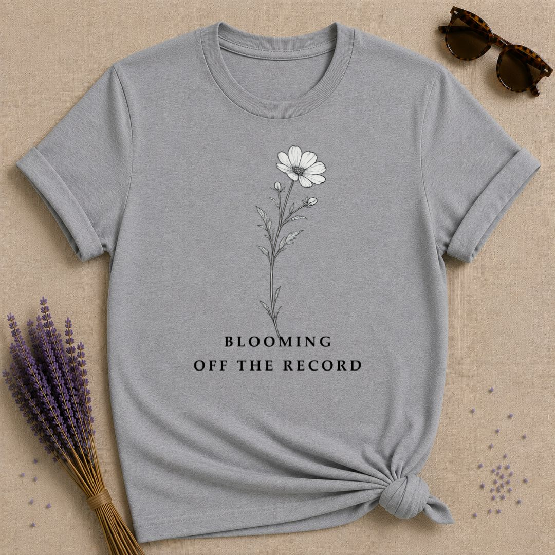 Blooming Off The Record — Vintage Botanical Floral T-Shirt for Women — Sport Grey