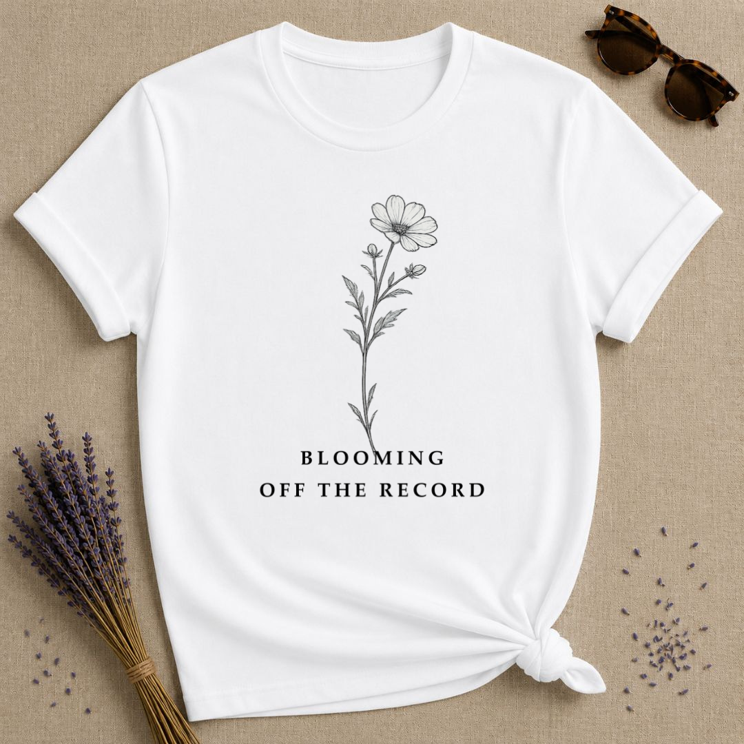 Blooming Off The Record — Vintage Botanical Floral T-Shirt for Women — White
