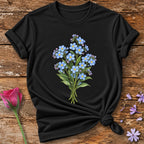 Blue Wildflower Bouquet — Watercolor Botanical T-Shirt for Women in Black