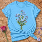 Blue Wildflower Bouquet — Watercolor Botanical T-Shirt for Women in Sky
