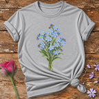 Blue Wildflower Bouquet — Watercolor Botanical T-Shirt for Women in Sport Grey