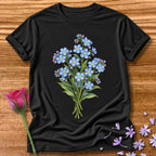 Blue Wildflower Bouquet — Watercolor Botanical T-Shirt for Women in Black