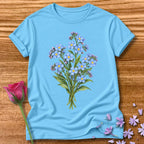 Blue Wildflower Bouquet — Watercolor Botanical T-Shirt for Women in Sky