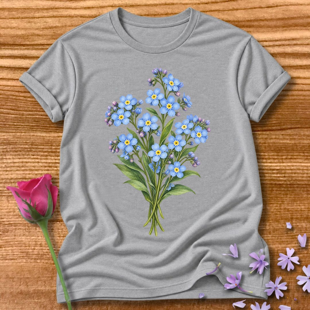 Blue Wildflower Bouquet — Watercolor Botanical T-Shirt for Women in Sport Grey