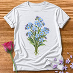 Blue Wildflower Bouquet — Watercolor Botanical T-Shirt for Women in White