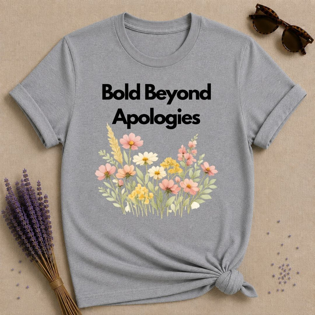 Bold Beyond Apologies — Wildflower Botanical Empowerment T-Shirt for Women in Sport Grey