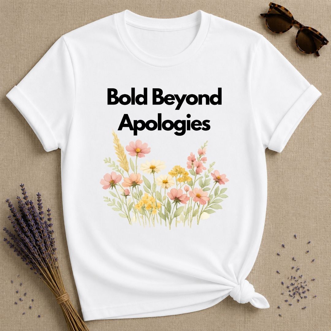 Bold Beyond Apologies — Wildflower Botanical Empowerment T-Shirt for Women in White