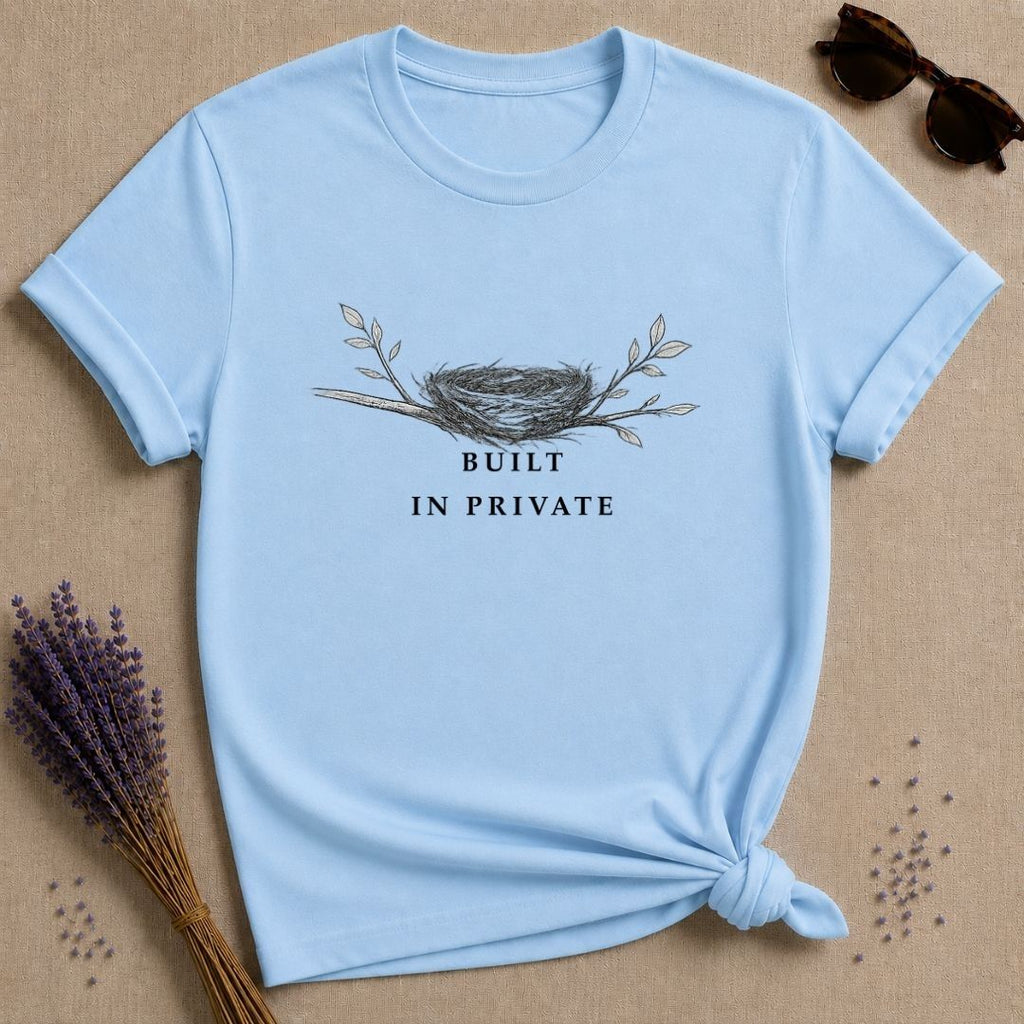 Built In Private — Bird’s Nest Botanical Minimalist T-Shirt for Women — Light Blue