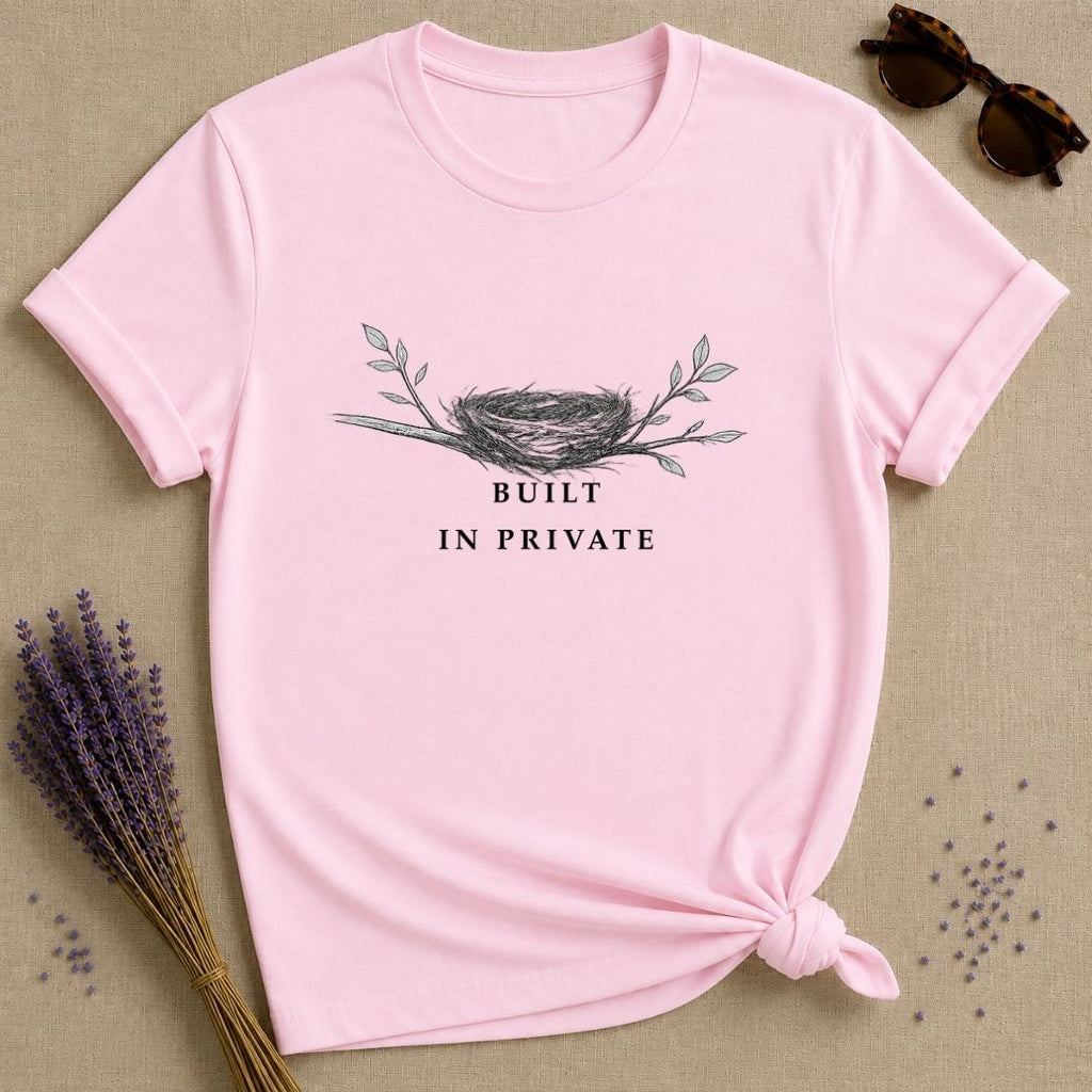 Built In Private — Bird’s Nest Botanical Minimalist T-Shirt for Women — Light Pink