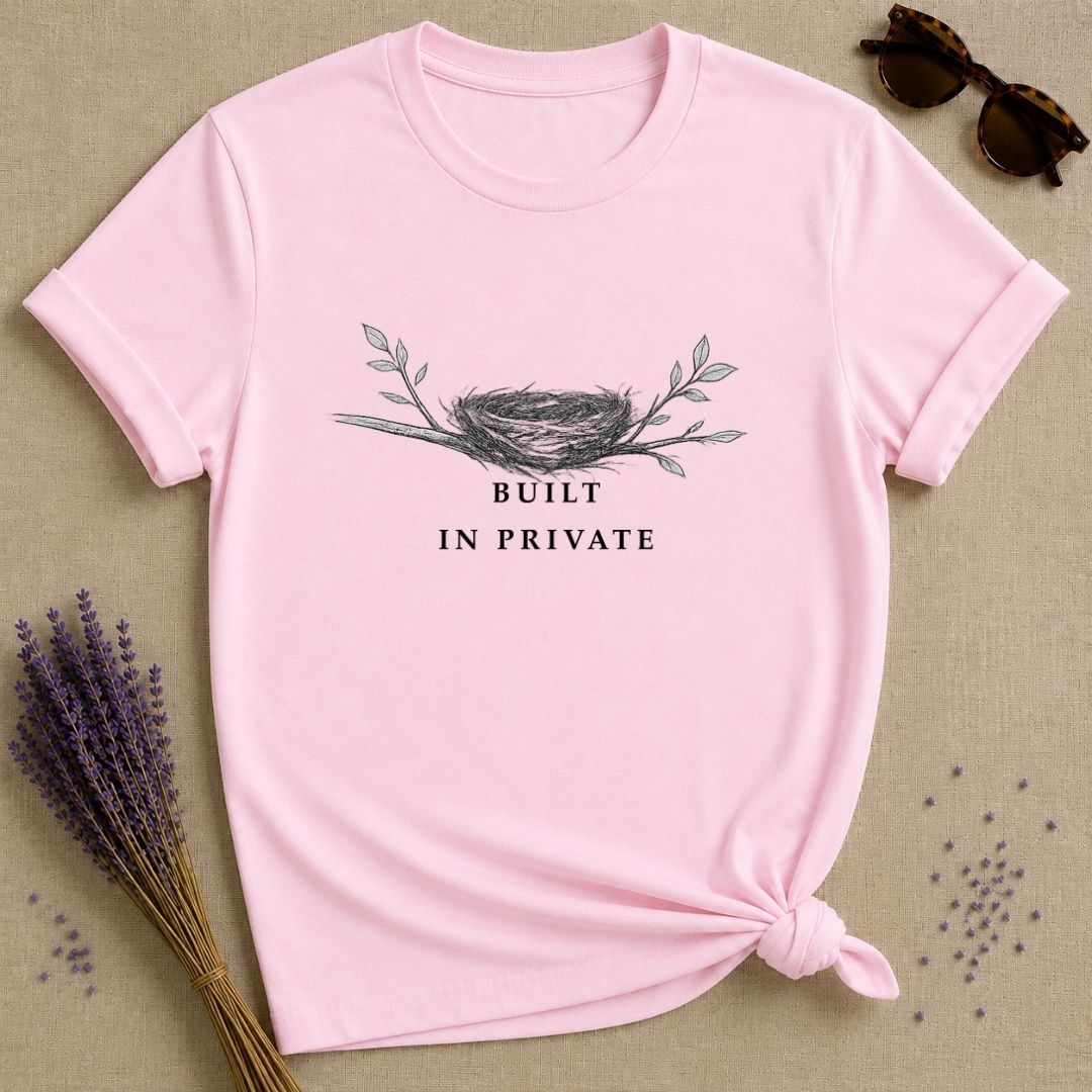Built In Private — Bird’s Nest Botanical Minimalist T-Shirt for Women — Light Pink