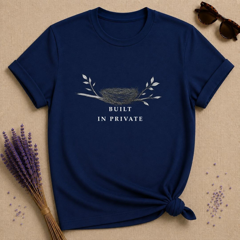 Built In Private — Bird’s Nest Botanical Minimalist T-Shirt for Women — Navy