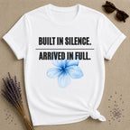 Built in Silence. Arrived in Full. — Plumeria Botanical T-Shirt for Women in White