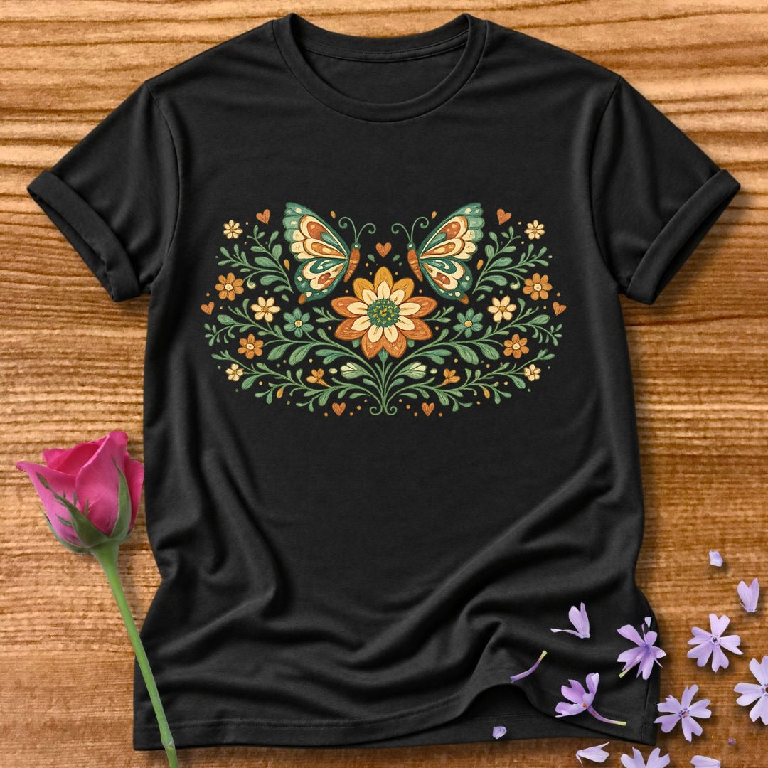 Butterflies and Sunflowers — Botanical Floral Wreath Graphic in Black